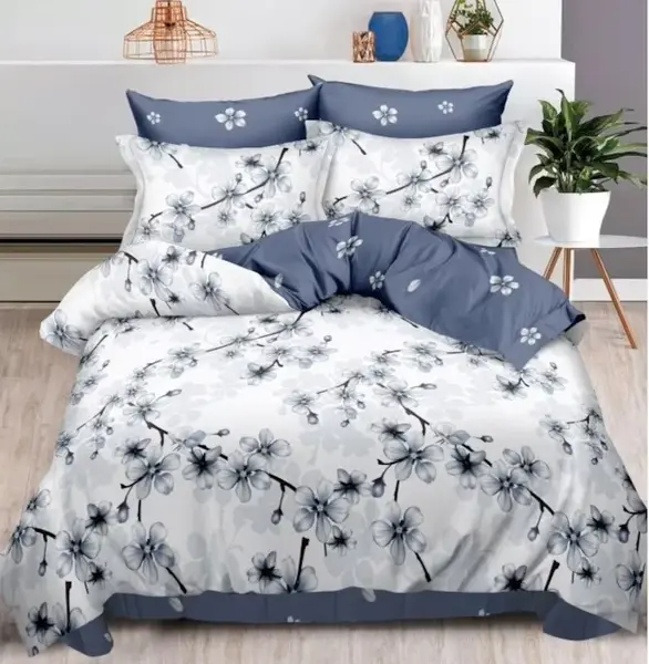 Lenjerie cu elastic 180x200 Sakura Grey 6 Piese (Finet)