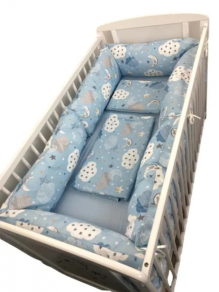 Lenjerie cu perne lungi pat 120x60 cm Noriori cu luna albastru