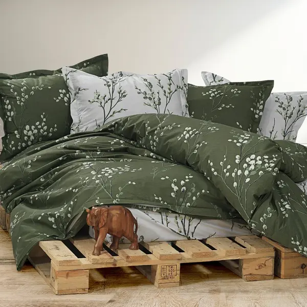Lenjerie de pat 4 piese Somnart din bumbac cu cearceaf pat clasic, cearceaf pilota 200 x 230 cm si 2 fete perna 50 x 70 cm verde