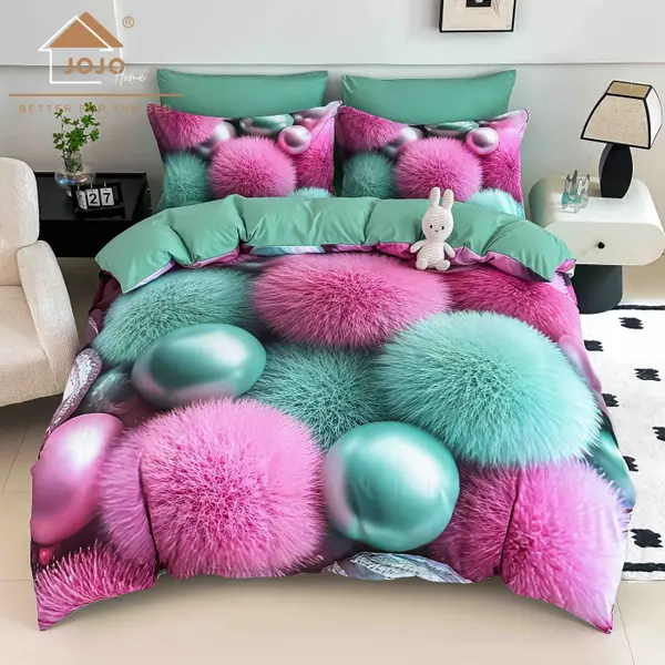 Lenjerie de Pat Bumbac Finet 5D 6 Piese cu Elastic 180x200 , Candy Fluff