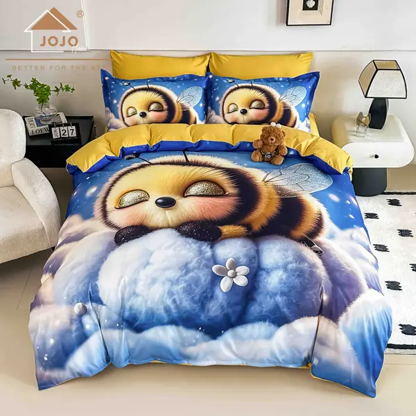 Lenjerie de Pat Bumbac Finet 5D 6 Piese cu Elastic 180x200 , Honey Dream