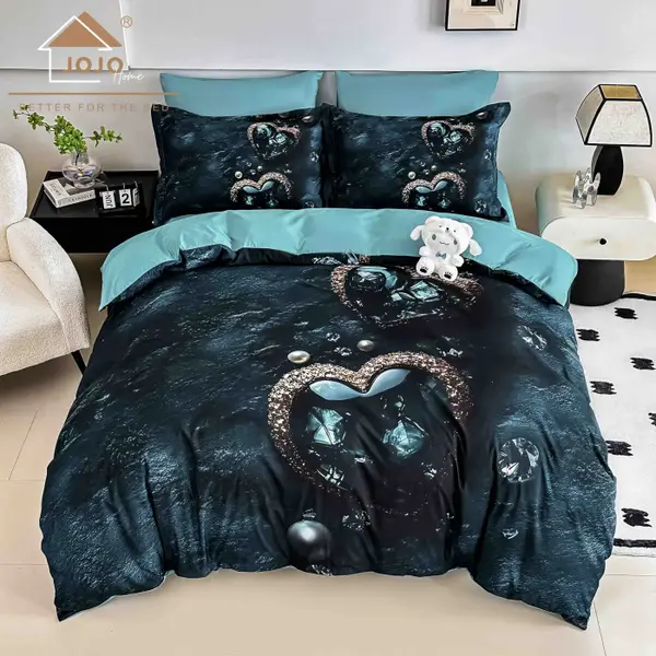 Lenjerie de Pat Bumbac Finet 5D 6 Piese cu Elastic 180x200 , Ocean Heart