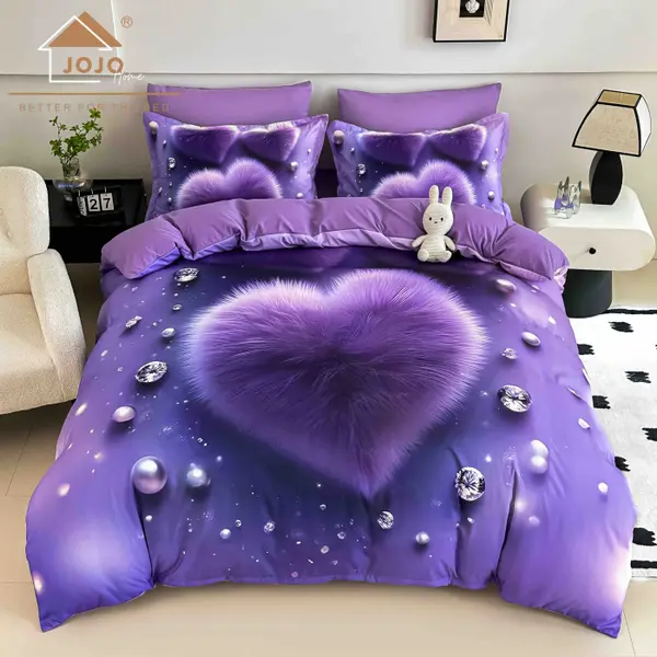 Lenjerie de Pat Bumbac Finet 5D 6 Piese cu Elastic 180x200 , Purple Velvet
