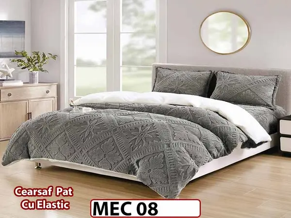 Lenjerie De Pat Cocolino Cu Blana Alba si ELASTIC 4 piese - MEC 08
