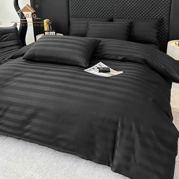 Lenjerie de Pat Damasc Deluxe Luxury, 100% Bumbac Premium, 6 Piese, Cearceaf cu Elastic 180x200 cm, Husa Pilota 200x230 cm, Confort Hotelier 5,