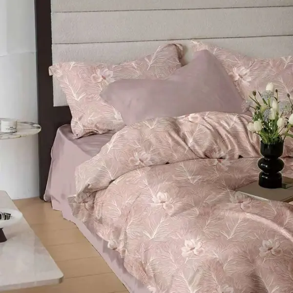 Lenjerie de pat din finet Somnart 6 piese, cearceaf de pat cu elastic Extra pink Leaves