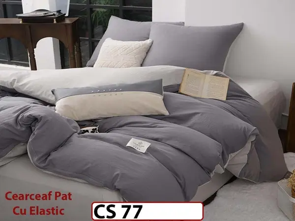 Lenjerie de pat dublă 4 piese, cu imprimeu modern, material fin și răcoros CS 77