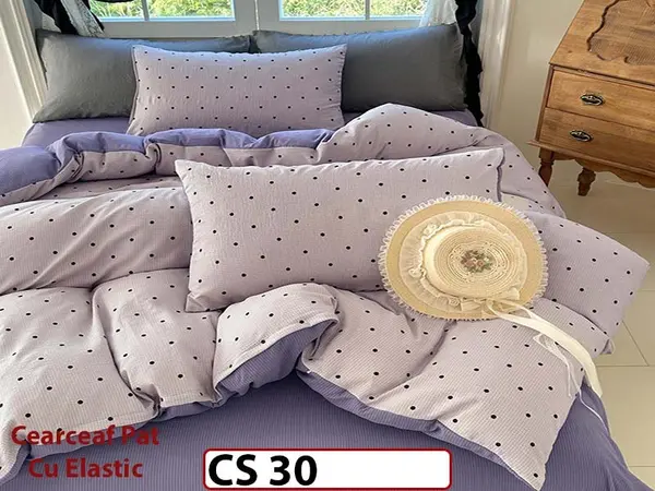 Lenjerie de pat dublă 4 piese, cu imprimeu modern, material fin și răcoros CS 30