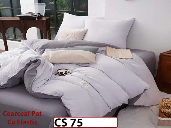 Lenjerie de pat dublă 4 piese, cu imprimeu modern, material fin și răcoros CS 75