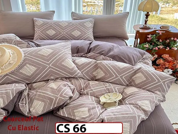 Lenjerie de pat dublă 4 piese, cu imprimeu modern, material fin și răcoros CS 66