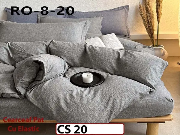 Lenjerie de pat dublă 4 piese, cu imprimeu modern, material fin și răcoros CS 20
