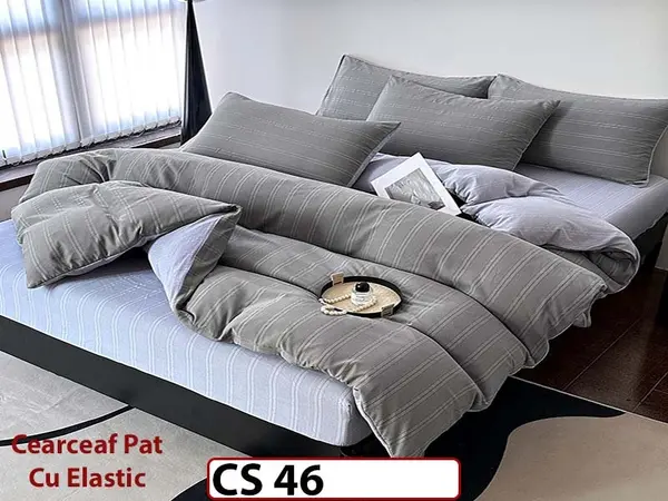 Lenjerie de pat dublă 4 piese, cu imprimeu modern, material fin și răcoros CS 46