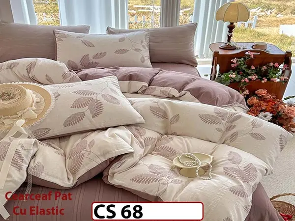 Lenjerie de pat dublă 4 piese, cu imprimeu modern, material fin și răcoros CS 68