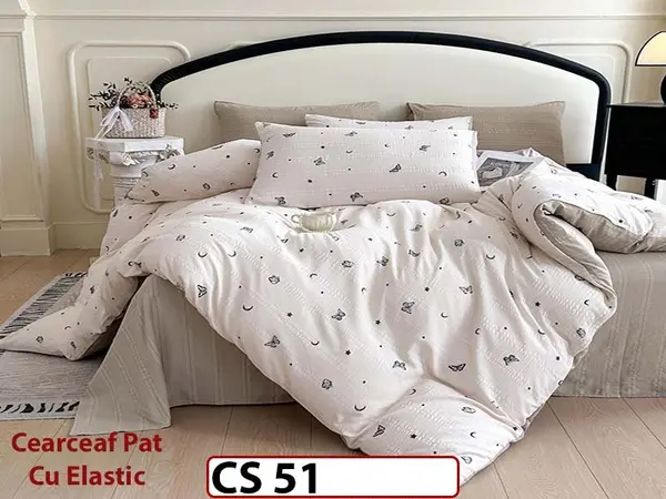 Lenjerie de pat dublă 4 piese, cu imprimeu modern, material fin și răcoros CS 51