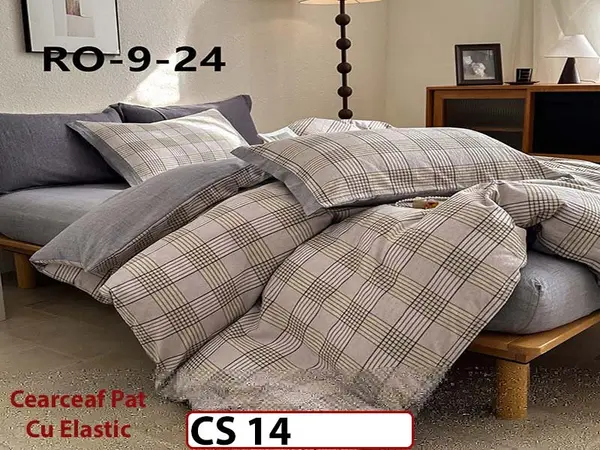 Lenjerie de pat dublă 4 piese, cu imprimeu modern, material fin și răcoros CS 14