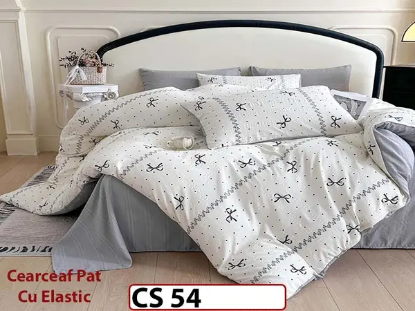 Lenjerie de pat dublă 4 piese, cu imprimeu modern, material fin și răcoros CS 54