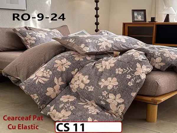Lenjerie de pat dublă 4 piese, cu imprimeu modern, material fin și răcoros CS 11