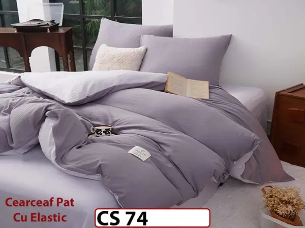 Lenjerie de pat dublă 4 piese, cu imprimeu modern, material fin și răcoros CS 74