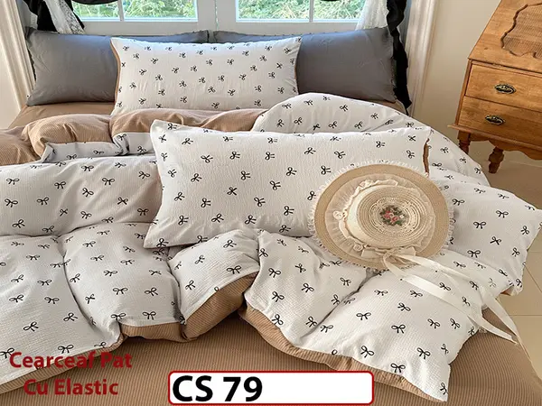Lenjerie de pat dublă 4 piese, cu imprimeu modern, material fin și răcoros CS 79
