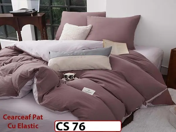Lenjerie de pat dublă 4 piese, cu imprimeu modern, material fin și răcoros CS 76