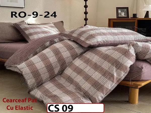 Lenjerie de pat dublă 4 piese, cu imprimeu modern, material fin și răcoros CS 09