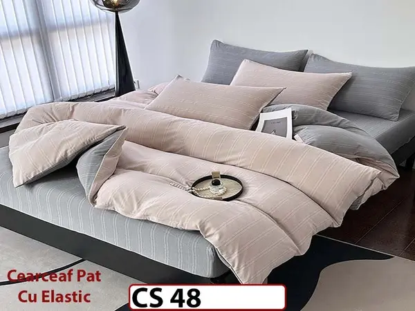 Lenjerie de pat dublă 4 piese, cu imprimeu modern, material fin și răcoros CS 48
