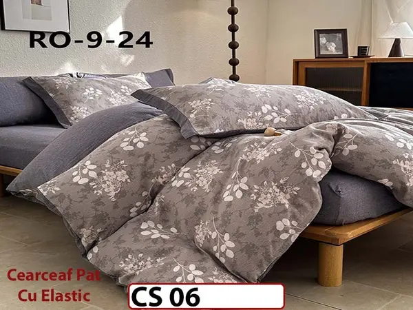 Lenjerie de pat dublă 4 piese, cu imprimeu modern, material fin și răcoros CS 06