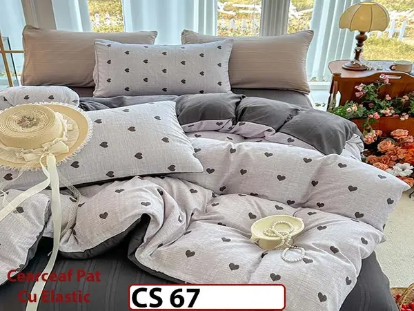 Lenjerie de pat dublă 4 piese, cu imprimeu modern, material fin și răcoros CS 67