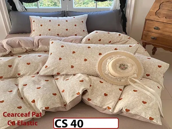 Lenjerie de pat dublă 4 piese, cu imprimeu modern, material fin și răcoros CS 40