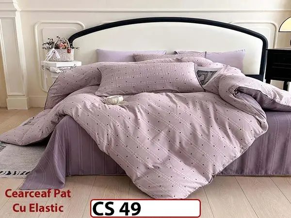 Lenjerie de pat dublă 4 piese, cu imprimeu modern, material fin și răcoros CS 49