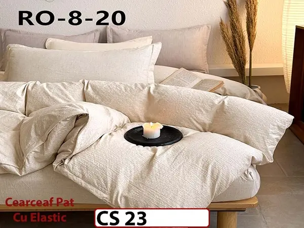 Lenjerie de pat dublă 4 piese, cu imprimeu modern, material fin și răcoros CS 23