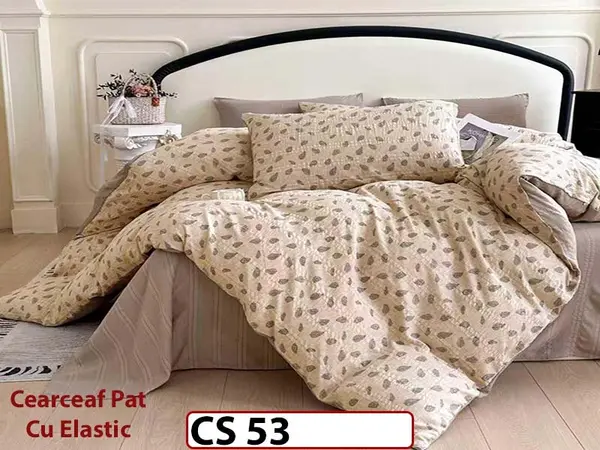 Lenjerie de pat dublă 4 piese, cu imprimeu modern, material fin și răcoros CS 53