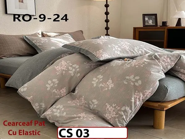 Lenjerie de pat dublă 4 piese, cu imprimeu modern, material fin și răcoros CS 03