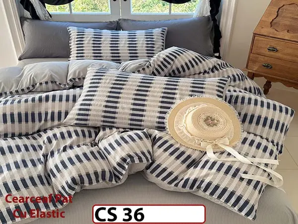 Lenjerie de pat dublă 4 piese, cu imprimeu modern, material fin și răcoros CS 36