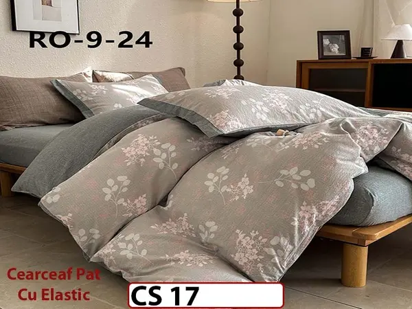 Lenjerie de pat dublă 4 piese, cu imprimeu modern, material fin și răcoros CS 17