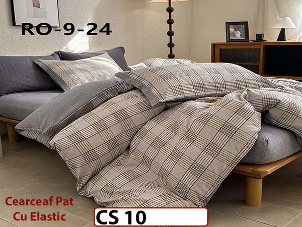 Lenjerie de pat dublă 4 piese, cu imprimeu modern, material fin și răcoros CS 10