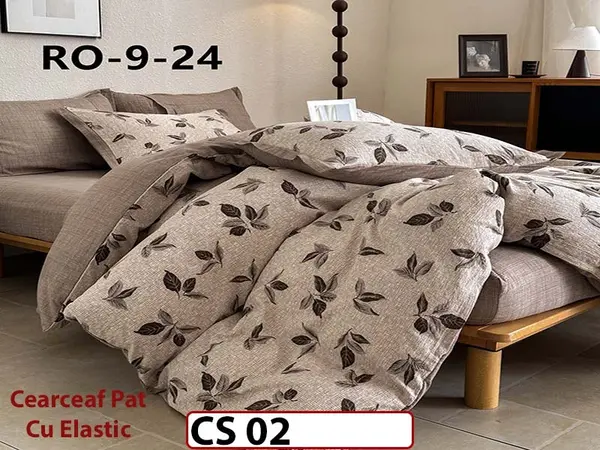 Lenjerie de pat dublă 4 piese, cu imprimeu modern, material fin și răcoros CS 02