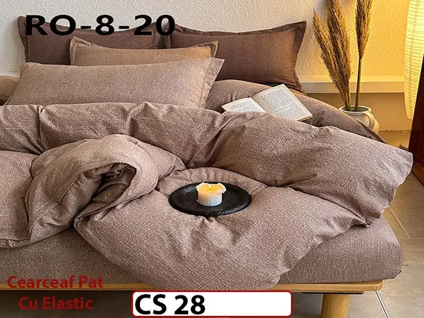 Lenjerie de pat dublă 4 piese, cu imprimeu modern, material fin și răcoros CS 28