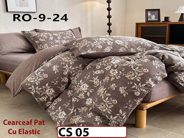 Lenjerie de pat dublă 4 piese, cu imprimeu modern, material fin și răcoros CS 05