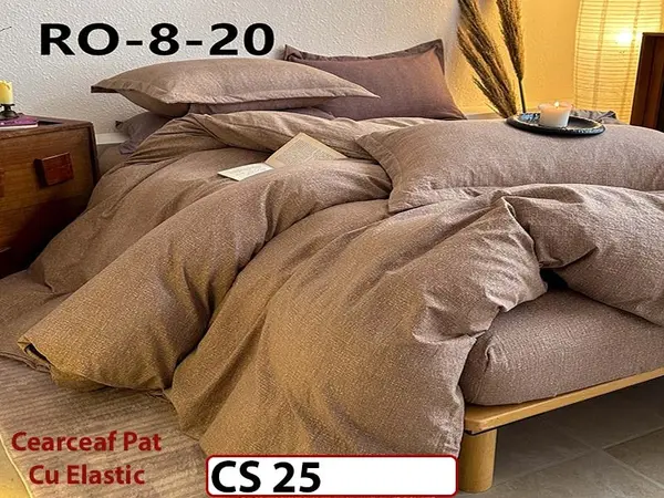 Lenjerie de pat dublă 4 piese, cu imprimeu modern, material fin și răcoros CS 25
