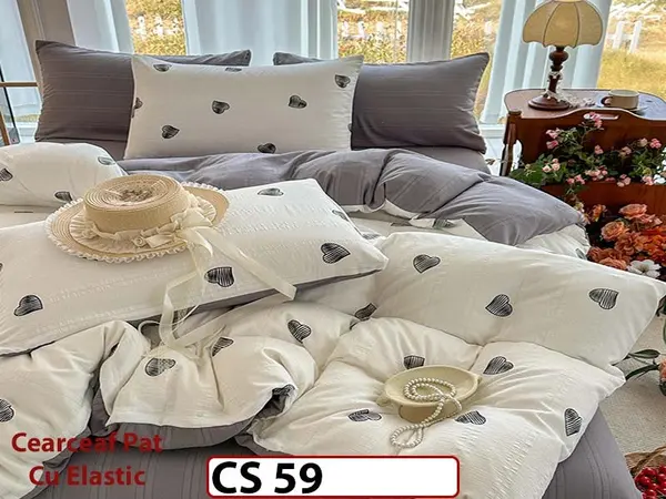 Lenjerie de pat dublă 4 piese, cu imprimeu modern, material fin și răcoros CS 59