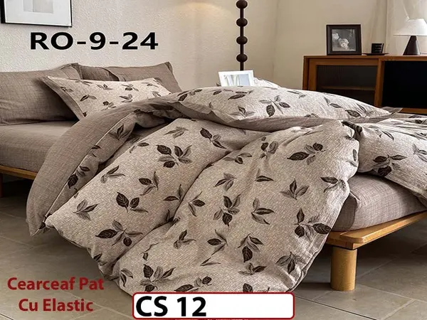 Lenjerie de pat dublă 4 piese, cu imprimeu modern, material fin și răcoros CS 12