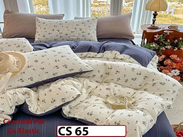 Lenjerie de pat dublă 4 piese, cu imprimeu modern, material fin și răcoros CS 65