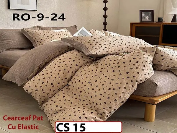 Lenjerie de pat dublă 4 piese, cu imprimeu modern, material fin și răcoros CS 15