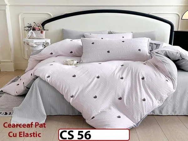 Lenjerie de pat dublă 4 piese, cu imprimeu modern, material fin și răcoros CS 56