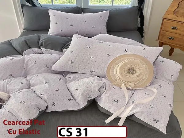Lenjerie de pat dublă 4 piese, cu imprimeu modern, material fin și răcoros CS 31