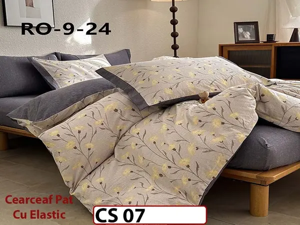 Lenjerie de pat dublă 4 piese, cu imprimeu modern, material fin și răcoros CS 07