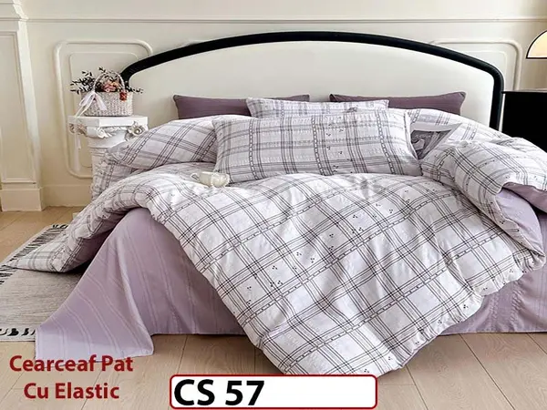 Lenjerie de pat dublă 4 piese, cu imprimeu modern, material fin și răcoros CS 57
