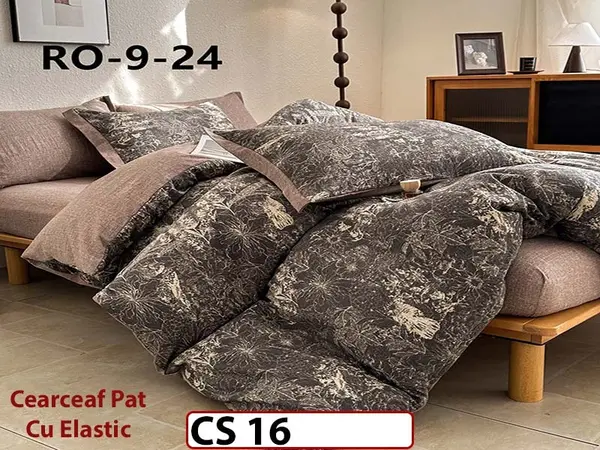 Lenjerie de pat dublă 4 piese, cu imprimeu modern, material fin și răcoros CS 16