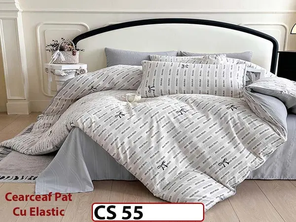 Lenjerie de pat dublă 4 piese, cu imprimeu modern, material fin și răcoros CS 55